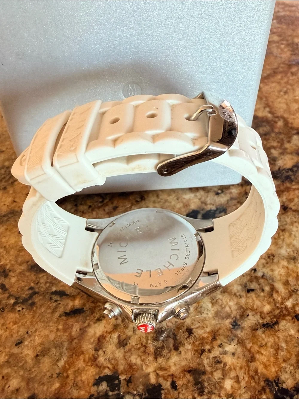 Michele White and Silver Jellybean Tahitian Chronograph Sport Watch Women’s